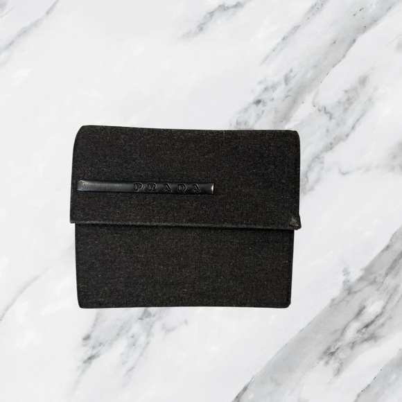 Prada Black Wool and Leather Mens Bifold Wallet - Picture 1 of 14